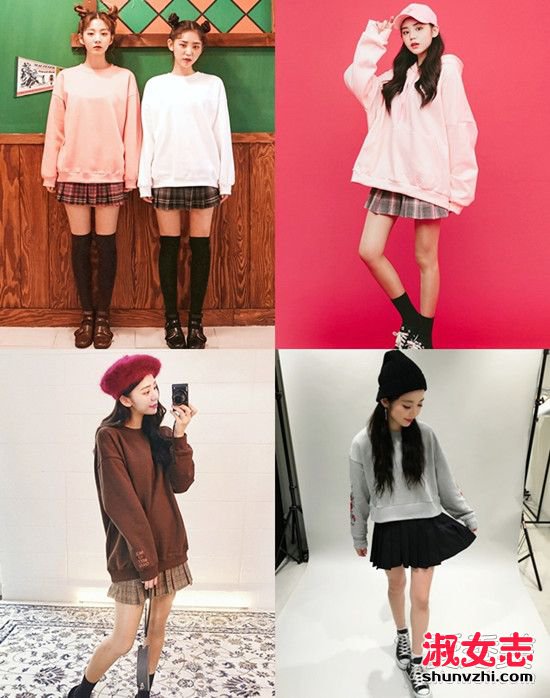 日韩妞都这样配 五种大学T加裙派穿搭  日韩街拍图片 冬季怎么穿搭