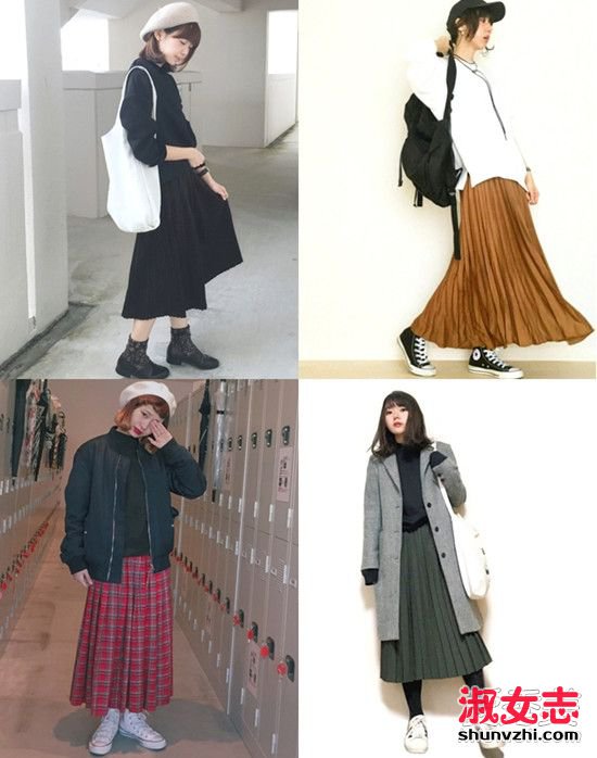 日韩妞都这样配 五种大学T加裙派穿搭  日韩街拍图片 冬季怎么穿搭