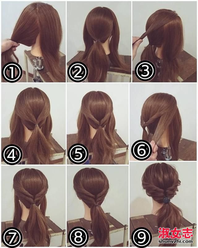 发型 发型diy教程五:   将头发分层三份,中间一部分扎马尾,剩下两边的